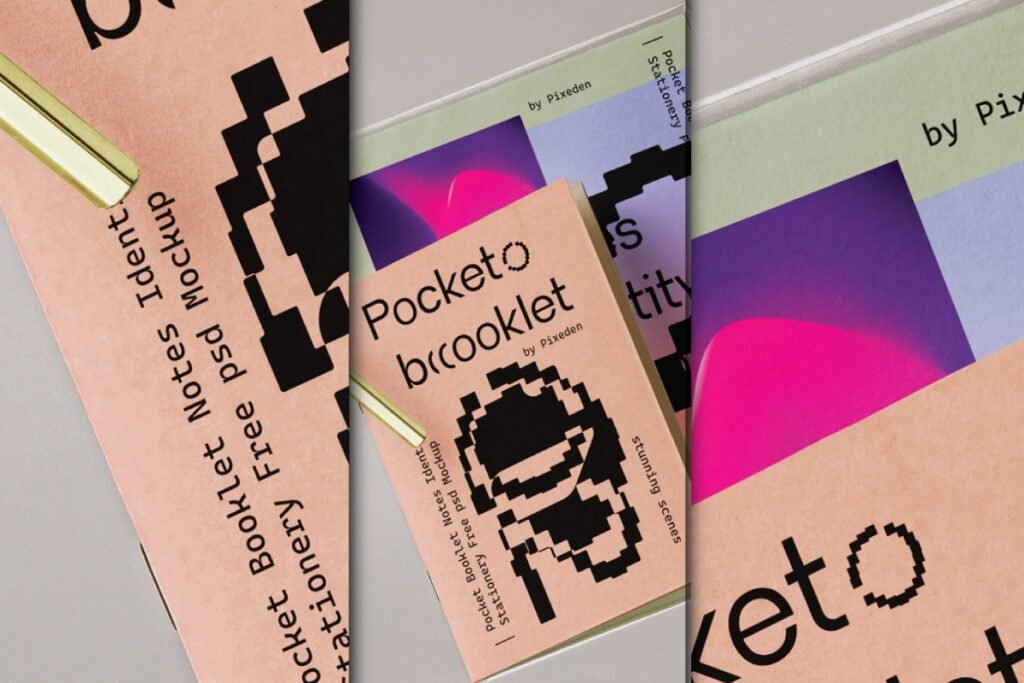 Vertical split image showcasing a "Pocket Booklet" notebook mockup