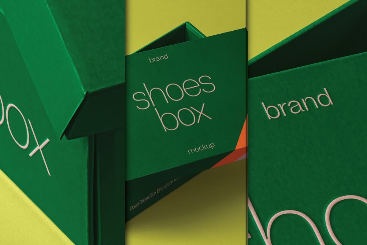 Printable Green Shoe Box PSD Template for Branding