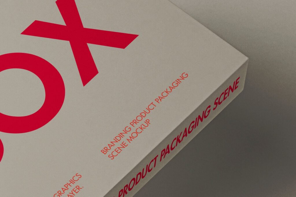 Close-up of a white product packaging box mockup