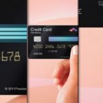 Credit card branding mockup showing a black card with chip, numbers, "Credit Card Free Mockup" text, and a hand holding the card.