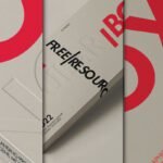 Close-up of realistic packaging mockups with white and red branding, featuring "FREE RESOURCE" text and embossed designs, showcasing various angles of a box.