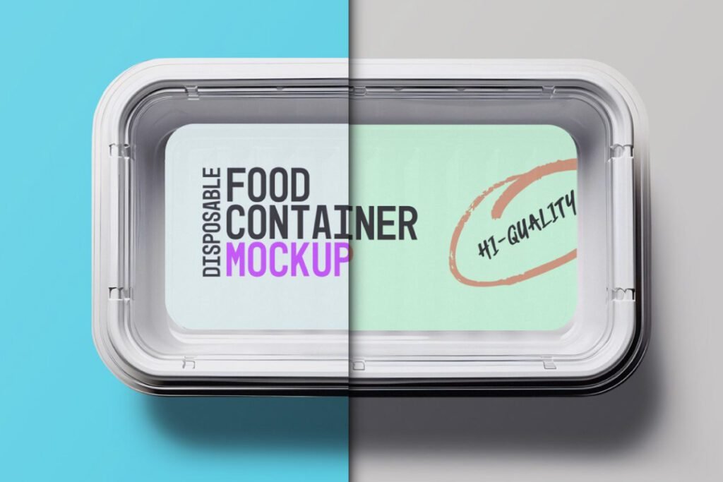 Disposable Food Container Mockup with Label