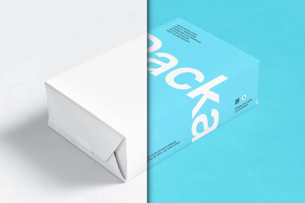Wrapped Parcel Mockup White and Blue