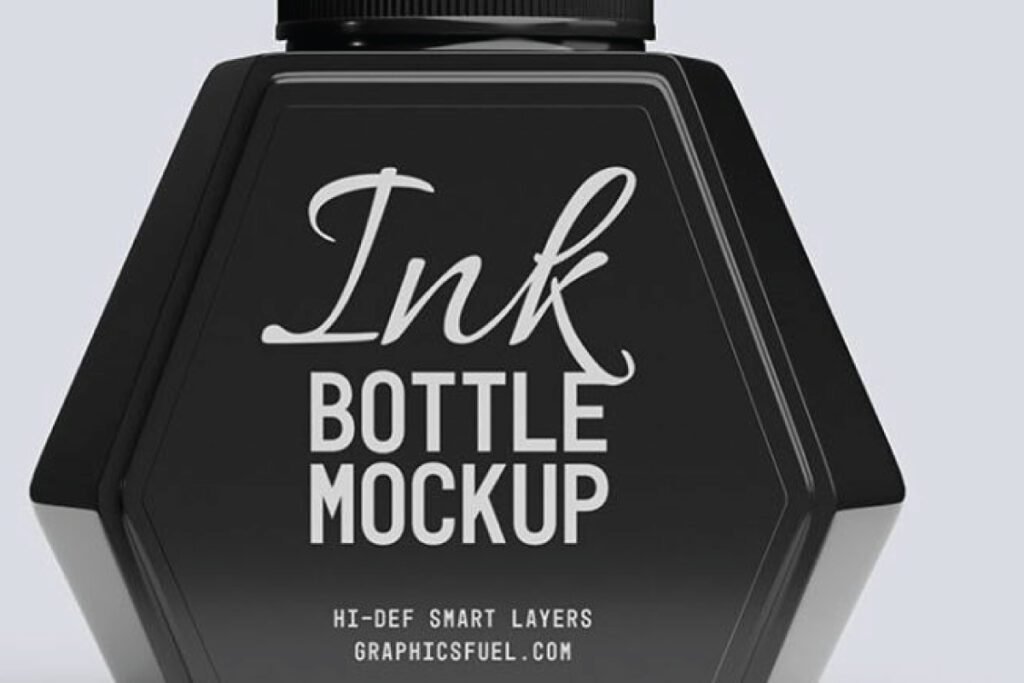 Black Hexagonal Bottle Mockup Close Up
