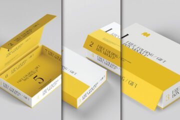 Customizable Realistic Rectangular Carton Folding Box Mockup PSD with an open lid for interior design.