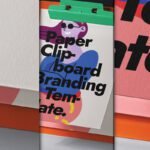 A multi-panel Paper Clipboard Mockup collage featuring a central clipboard with an illustrated figure and "Paper Clipboard Branding Template"