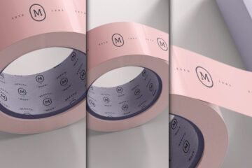 A close-up shot of three Packaging Tape Mockup PSD