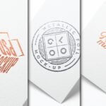 Metallic Foil Logo Mockup PSD featuring three different metallic foil effects on white textured paper. One has a rose gold 3D box logo, another a silver Metallic Foil Mockup stamp, and the third a rose gold Free mockup text.