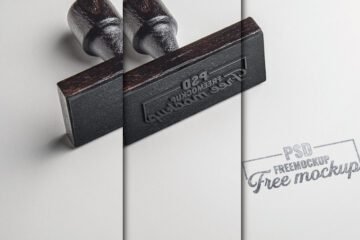 Rectangular Rubber Stamp MockUp PSD displaying a wooden rubber stamp with its base featuring a custom design.