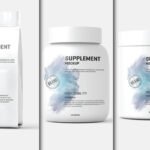 A collection of white supplement packaging including Jar, Bottles and Pouch