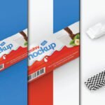 A Biscuit Packet Mockup featuring two product packages with "Creatsy Mockup" branding, one partially shown on a blue background, another on a red and white background, and two plain white, unwrapped biscuit packets on the right.