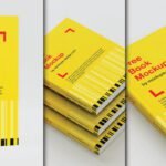 A multi-view Story Book Mockup featuring books with bright yellow covers. Each cover displays "Book Mockup" text, a red L-shaped graphic, and a barcode design along the bottom, presented against a light grey background with varying angles.