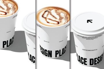 Three Paper Coffee Cup Mockups with Branding