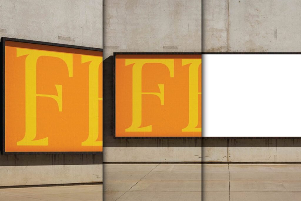 A set of three Concrete Wall Banner Mockups.