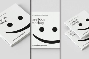 A set of square book mockups with a minimalist design featuring a smiley face.