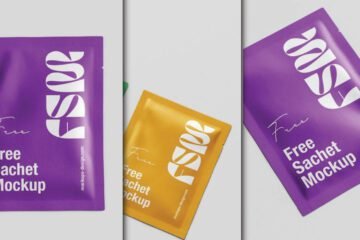 A collection of various sachet mockups, showcasing different sizes, materials, and orientations for product packaging.
