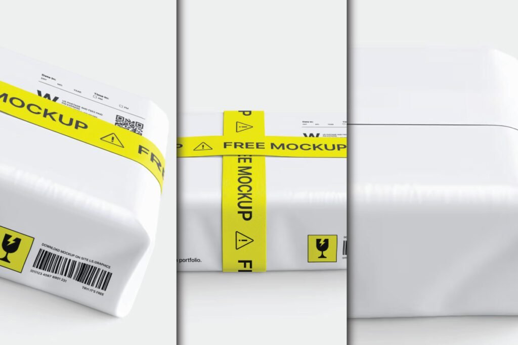 White Wrapped Packet Mockup with Yellow Band