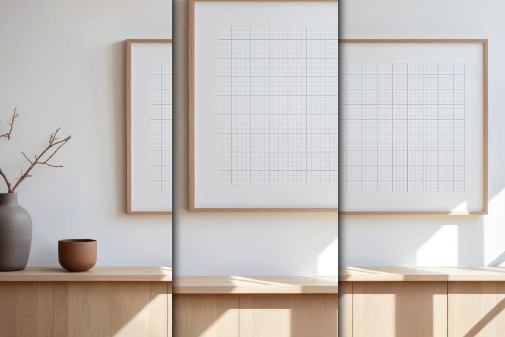 Three Frame Mockups on a White Wall