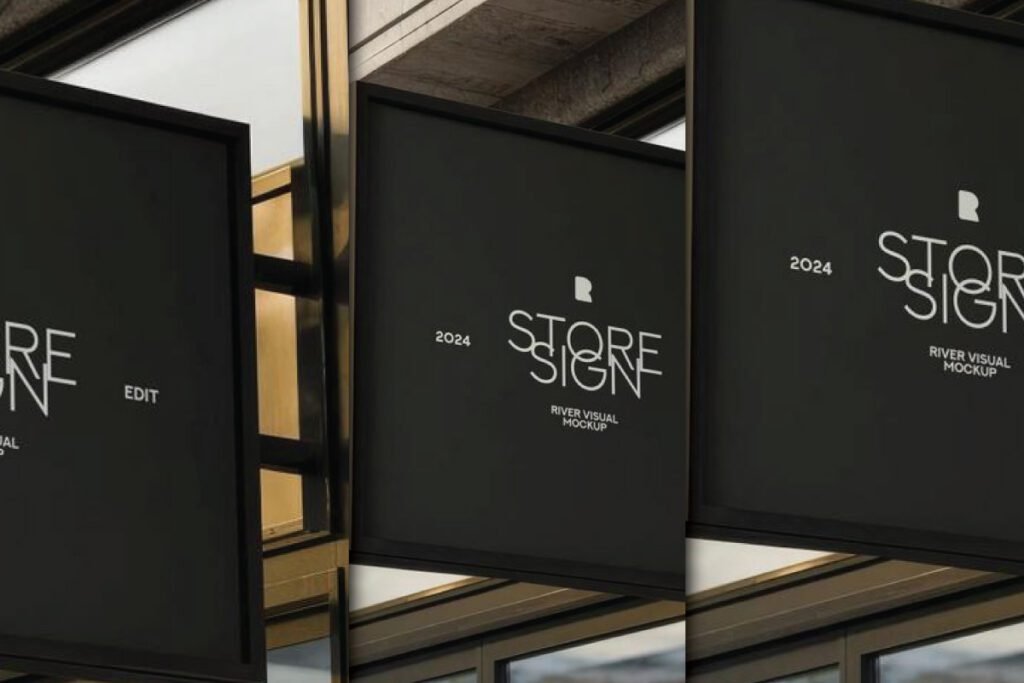 Black Square Facade Sign Mockup Multiple Views