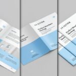 An open A4 Bi-Fold Brochure Mockup PSD displaying inner pages with text and graphics on a plain background.