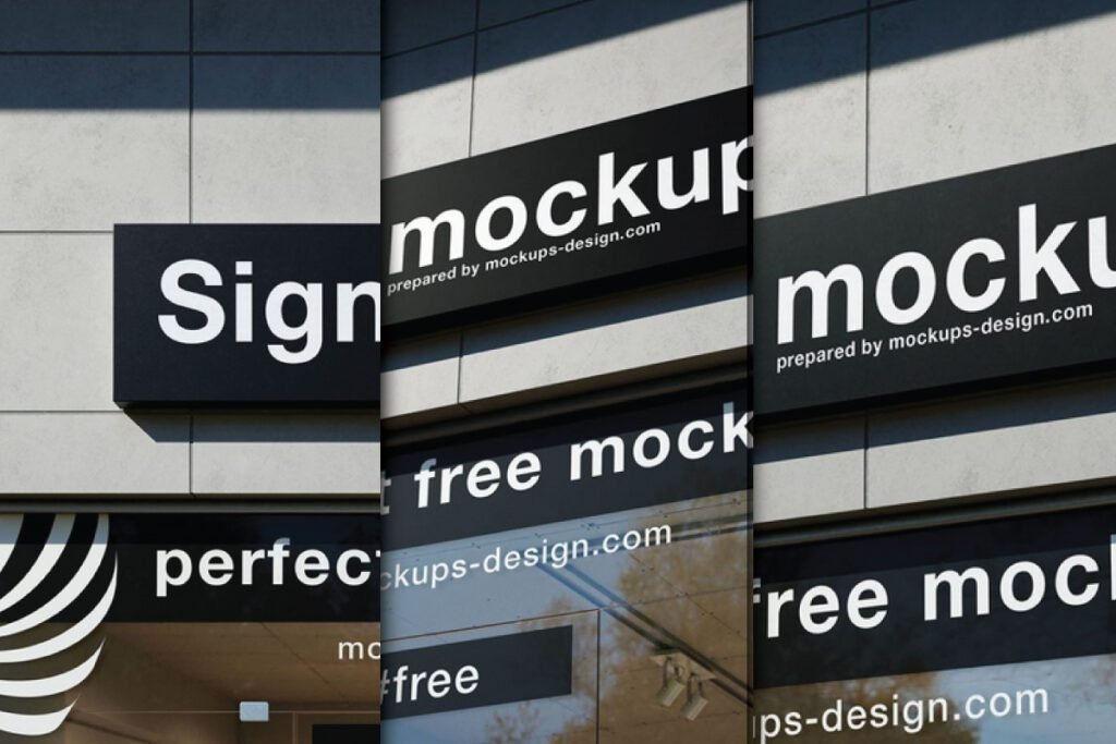 Customizable Outdoor Interior Shop Sign Mockup PSD for storefront branding.