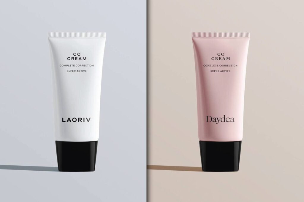 Two cosmetic cream tubes are displayed vertically.