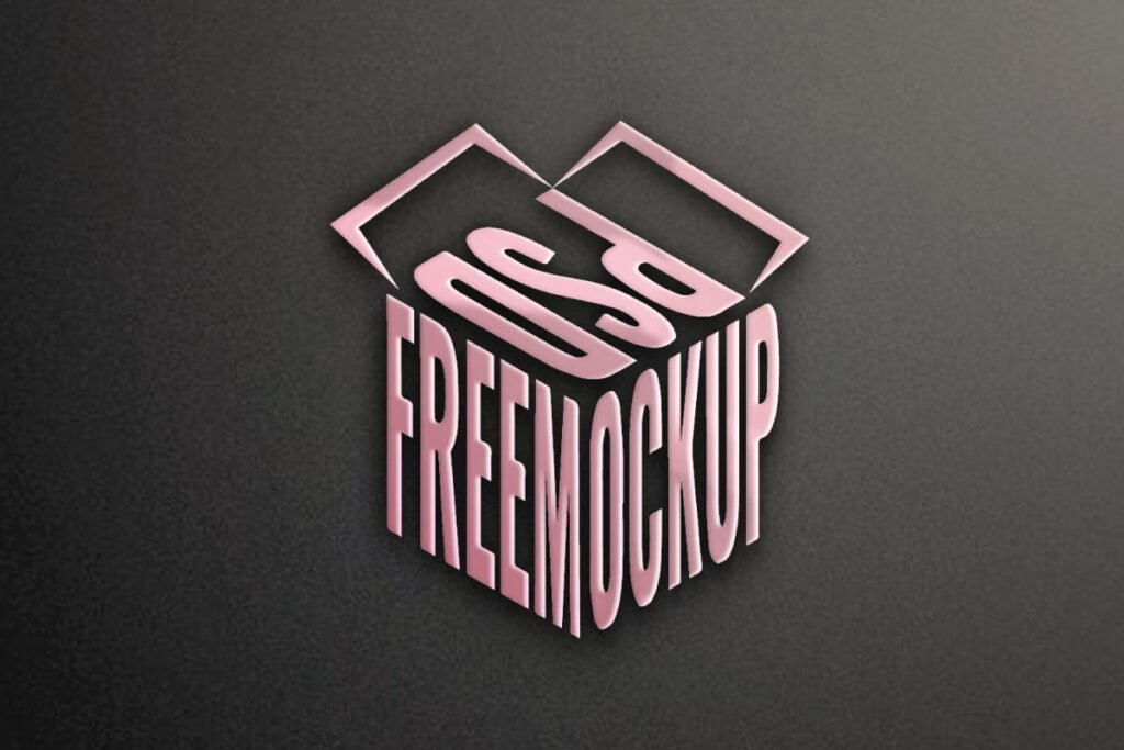A 3D Logo Wall Display Mockup PSD shows the text PSD FREEMOCKUP arranged in a metallic pink-colored cube shape on a dark, textured wall.